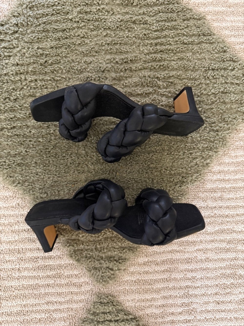 H&M Black Braided Double-Strap Block Heel Sandals